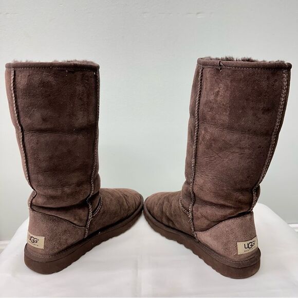Ugg classic tall chocolate brown suede sheepskin wool boots women’s 7 - Picture 5 of 13